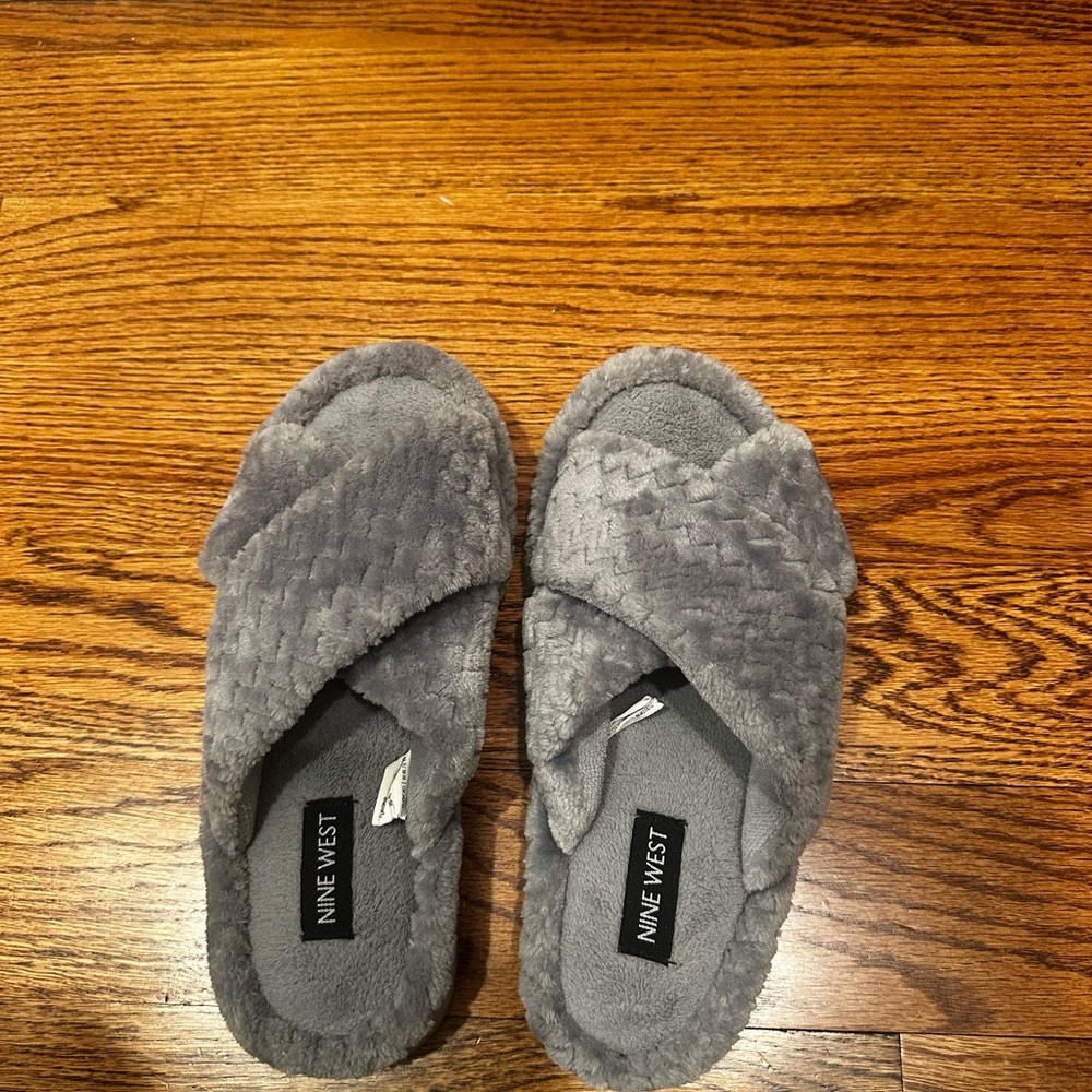 Nine West Charcoal Plush Slippers